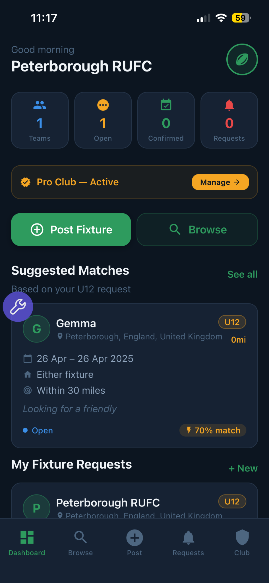 Fix My Fixtures browse fixtures screenshot