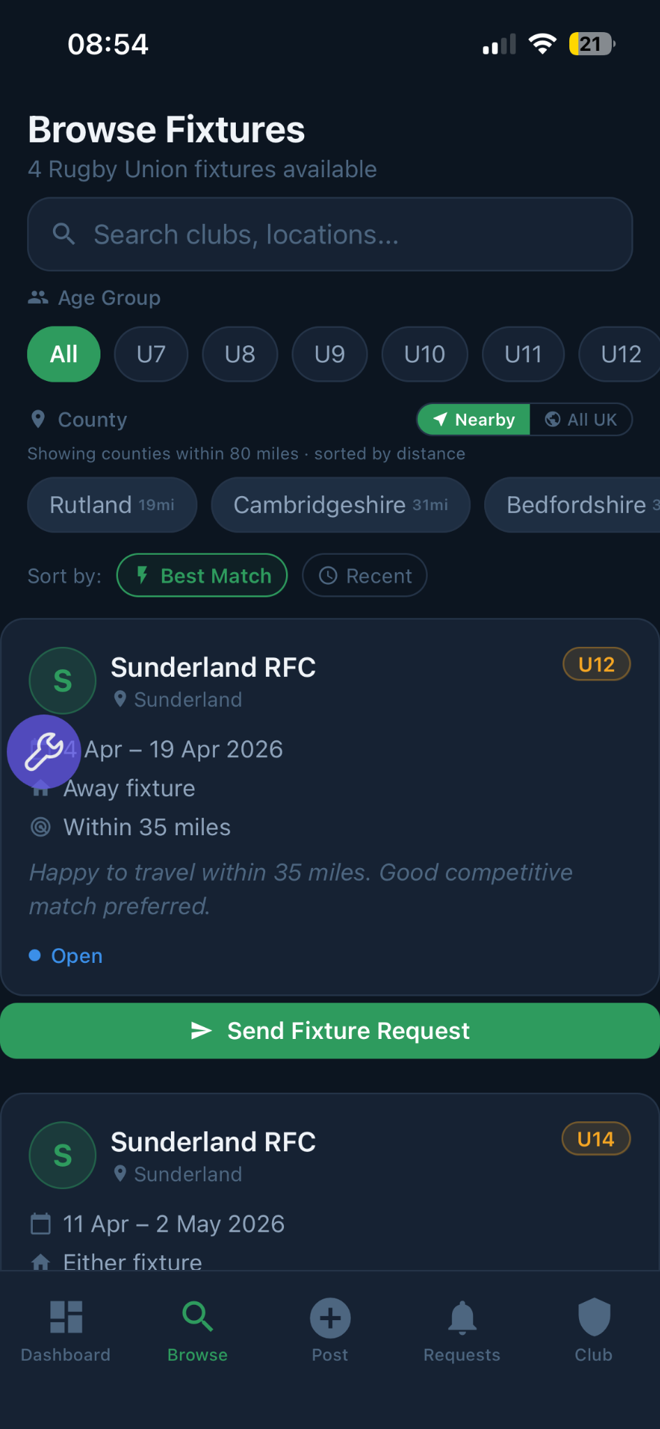 Fix My Fixtures dashboard screenshot